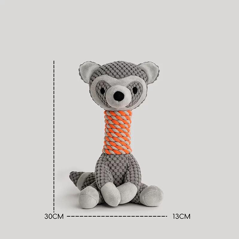 Long Neck Giraffe Raccoon Dog Chew Toy With Durable Cotton Rope For Pets серый