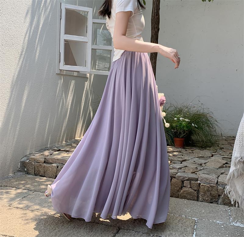 Damen Chiffon A-Linien Maxirock Hoher Bund Fließender Saum mit Eleganter Drapierung & Weiter Silhouette