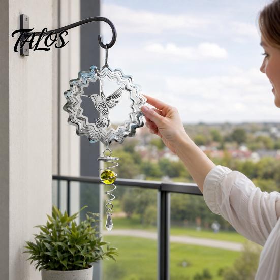 Talos Reflective Flower Wind Spinners, Outdoor Garden Decor, Sparkly Spinner with Bird Pendant, Metal Chimes Gifts for Patio Balcony Yard