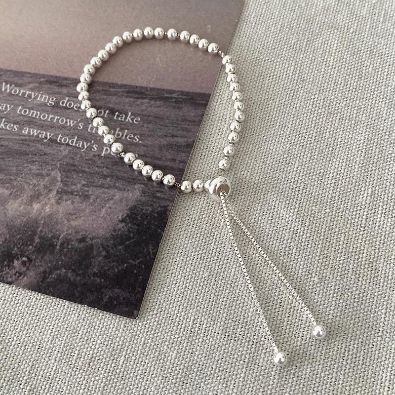 925 Silver Beads Bracelets for Women Men Adjustable Simple Design Elegant Metal Bangle Trendy Party Jewelry Gifts
