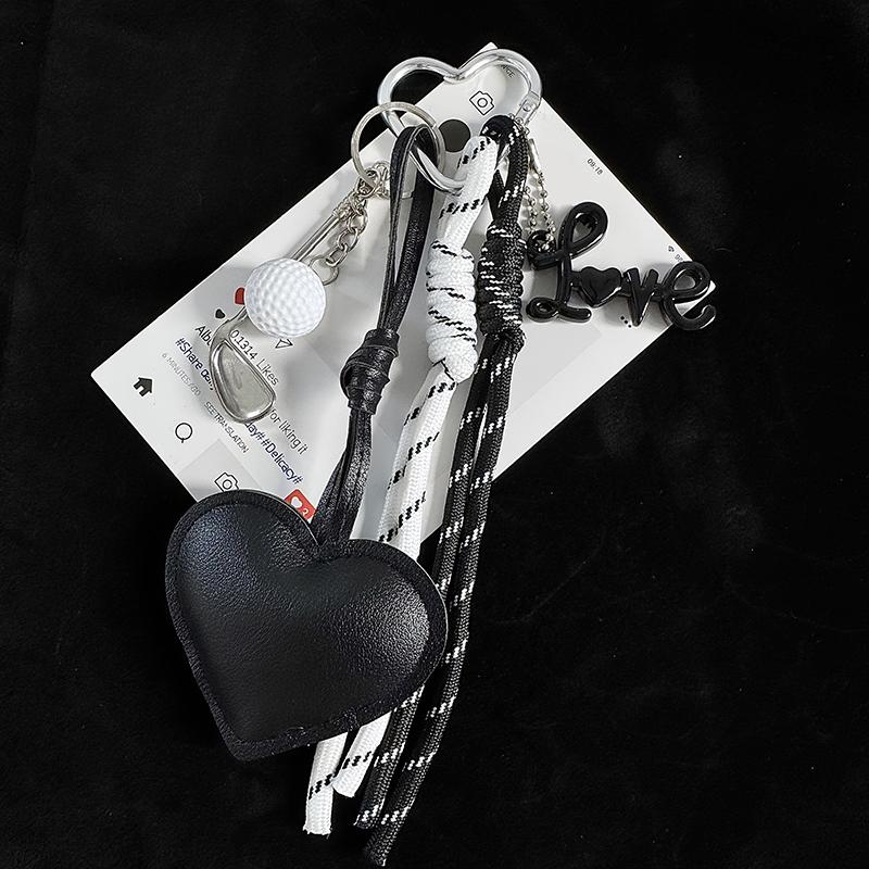 Yogodlns PU Leather Bag Pendant Braided Rope Gift Design Heart Shape Bag Charm Decor Car Key Ornament