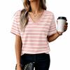 Women’s Short Sleeve V Neck Striped T Shirt Basic Summer Blouse Casual Loose Fit Lightweight Top for Daily Wear