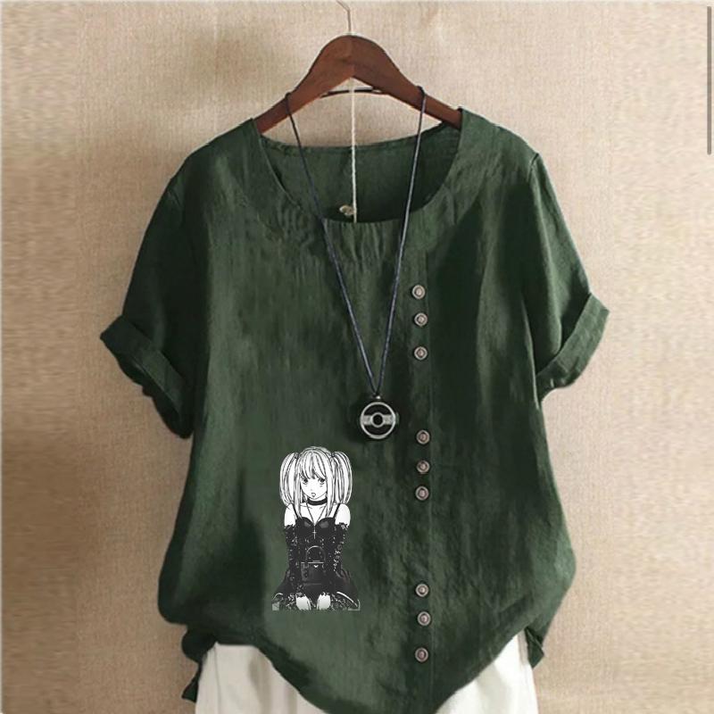 Women's Fashion Cool Girl Print Short Sleeve T-shirt Loose Cotton Shirt Casual Loose Summer Blouse Tops Plus Size
