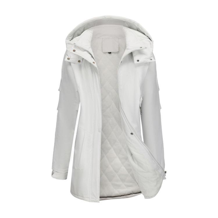 Windproof Fleece Lined Parka Jackets for Women Detachable Hooded Windcheaters Outdoor Hiking Mountaineering Warm Zipper Coats