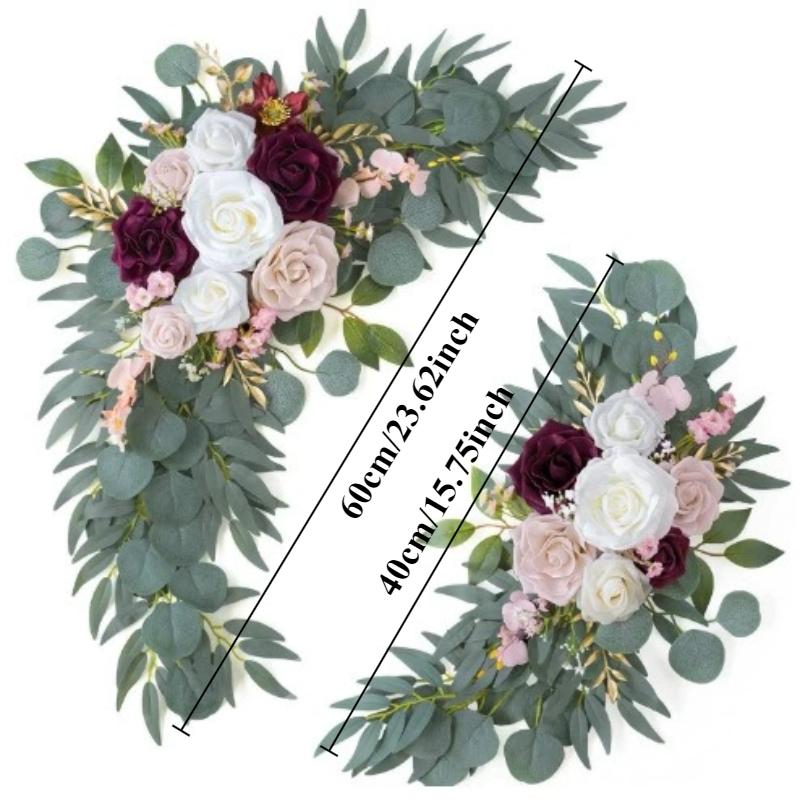 2pcs Artificial Crescent Flower Swag Wedding Arch Decor Fake Floral Finished for T Stage Road Lead Party Ceremony Event Supplies