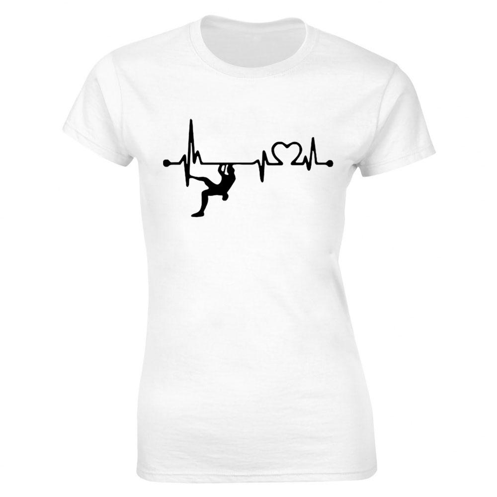 Kletterer Cooles Klettern T-Shirt Baumwolle Geburtstagsgeschenk Kurzarm Rundhals Hip Hop Berg Herzschlag T-Shirt Streetwear Damen