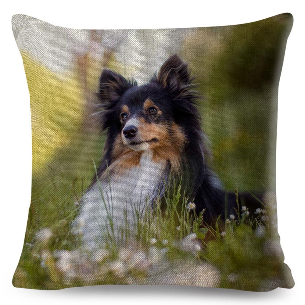 Shetland Sheepdog Cute Pet Animal Dog Printed Pillowcase Decor Cushion Cover for Sofa Home Car Polyester Pillow Case 45*45cm