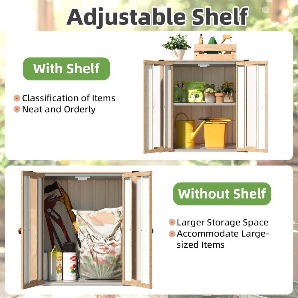 YODOLLA Outdoor Metal Vertical Storage Cabinet, Waterproof Small Tool Cupboard for Backyard Garden - Wooden