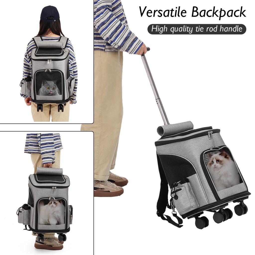 Wheeled Pet Carrier Backpack Travel Carrier for Puppy Dogs Cats Removable Rolling Wheels Mesh Ventilation Window Storage Pockets
