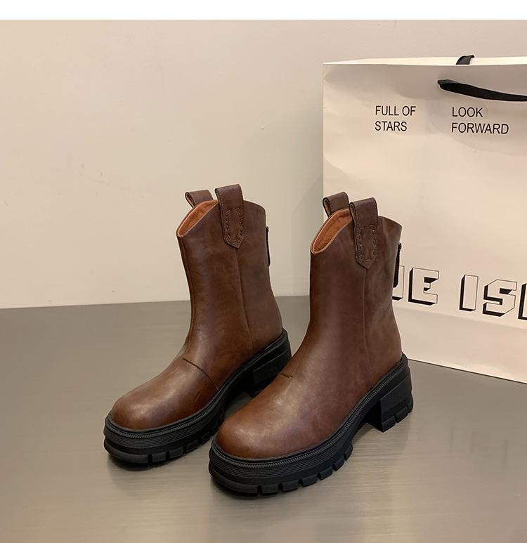 

Модные женские ботинки на толстой подошве, новые зимние ботинки 2024 года, высококачественные, с круглым носком, на молнии сзади, модные повседневные удобные ботинки Botines Mujer 40 коричневый