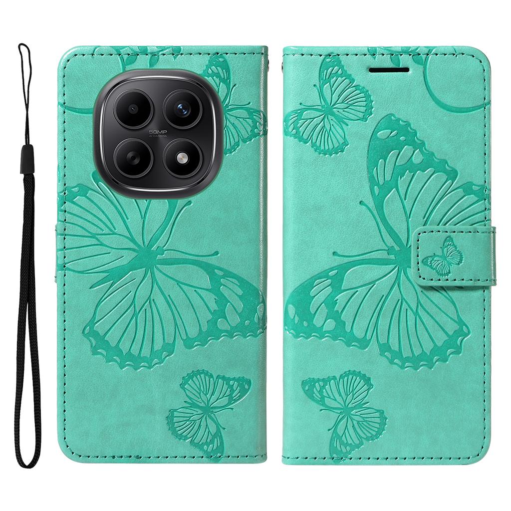For Xiaomi Poco M8 5G/Redmi Note 15 5G (Global) Wallet Case Floral Butterfly Imprinted Leather Phone Cover Stand -  Green