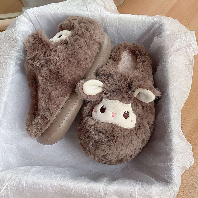 Cotton slippers 2025 autumn and winter new cartoon cute little wool wool warm thick-soled non-slip home shoes