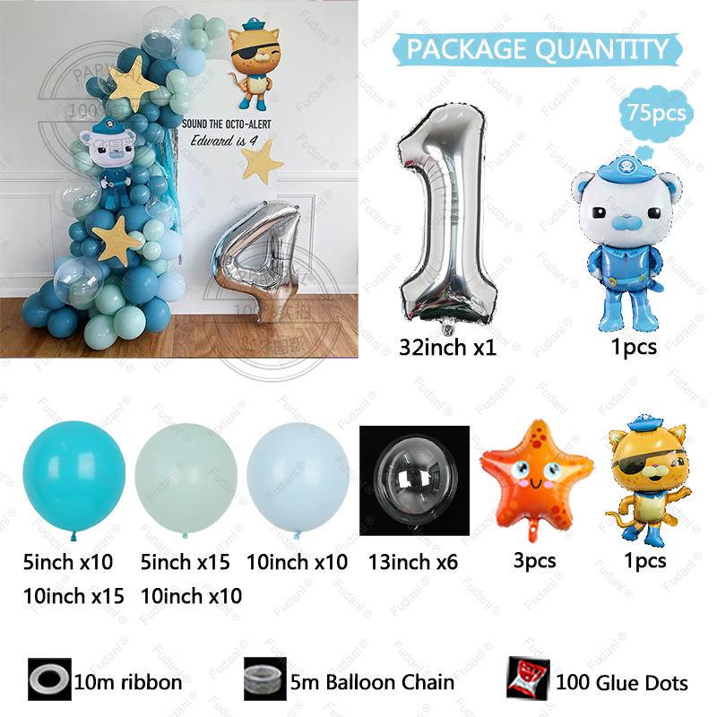 75pcs The Octonauts Balloon Polar Bear Cat Starfish Foil Ballons Cartoon Sea Animal Air Balls Children Birthday Party Decoration