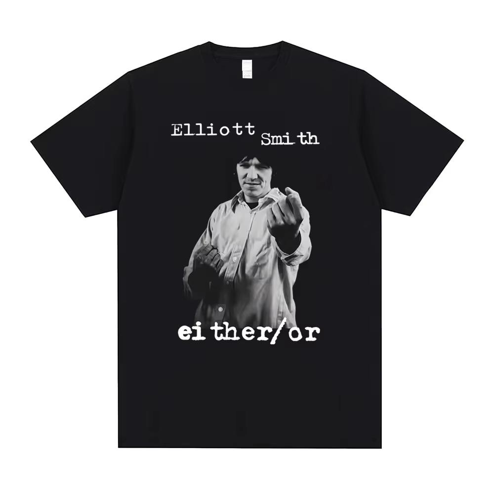 Singer Elliott Smith Ei Ther or Graphic T-shirt Men Vintage Oversized T Shirts Men's Casual Cot