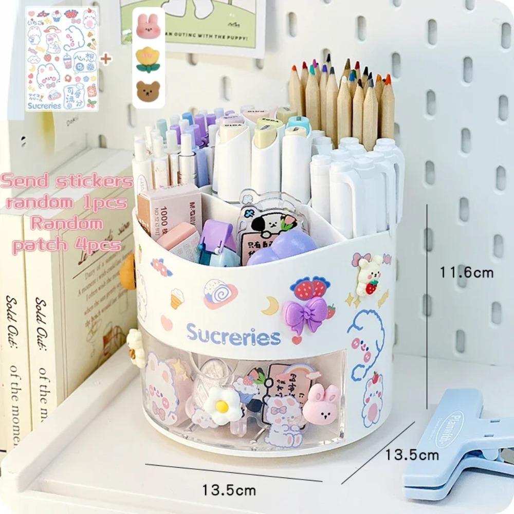 Mit Aufklebern Stifthalter Drehbarer Aufbewahrungsbox Organizer Schule Büro Schreibtisch