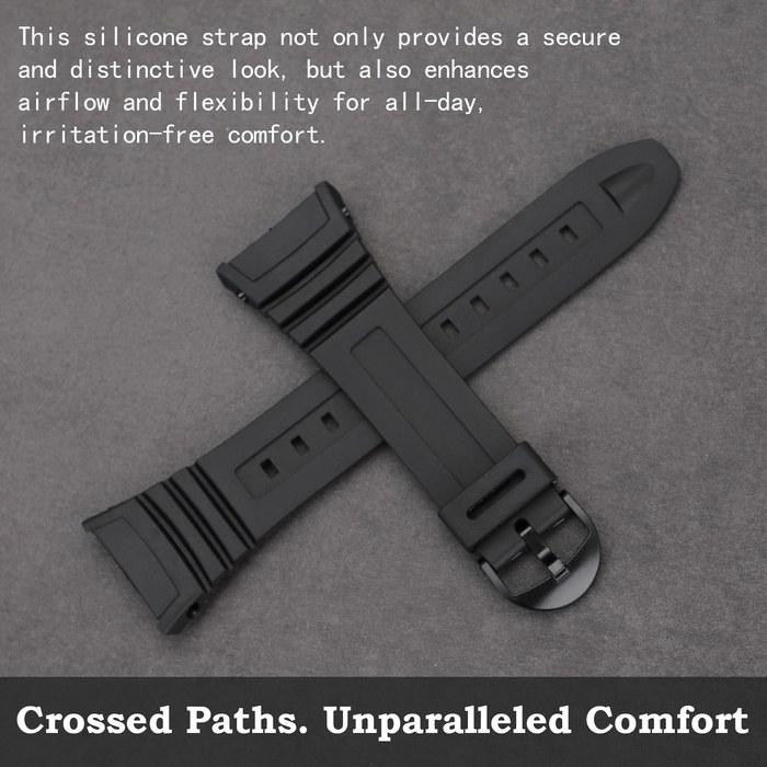Casio W-96 Silicone Band Replacement Strap (Black/Black Buckle)