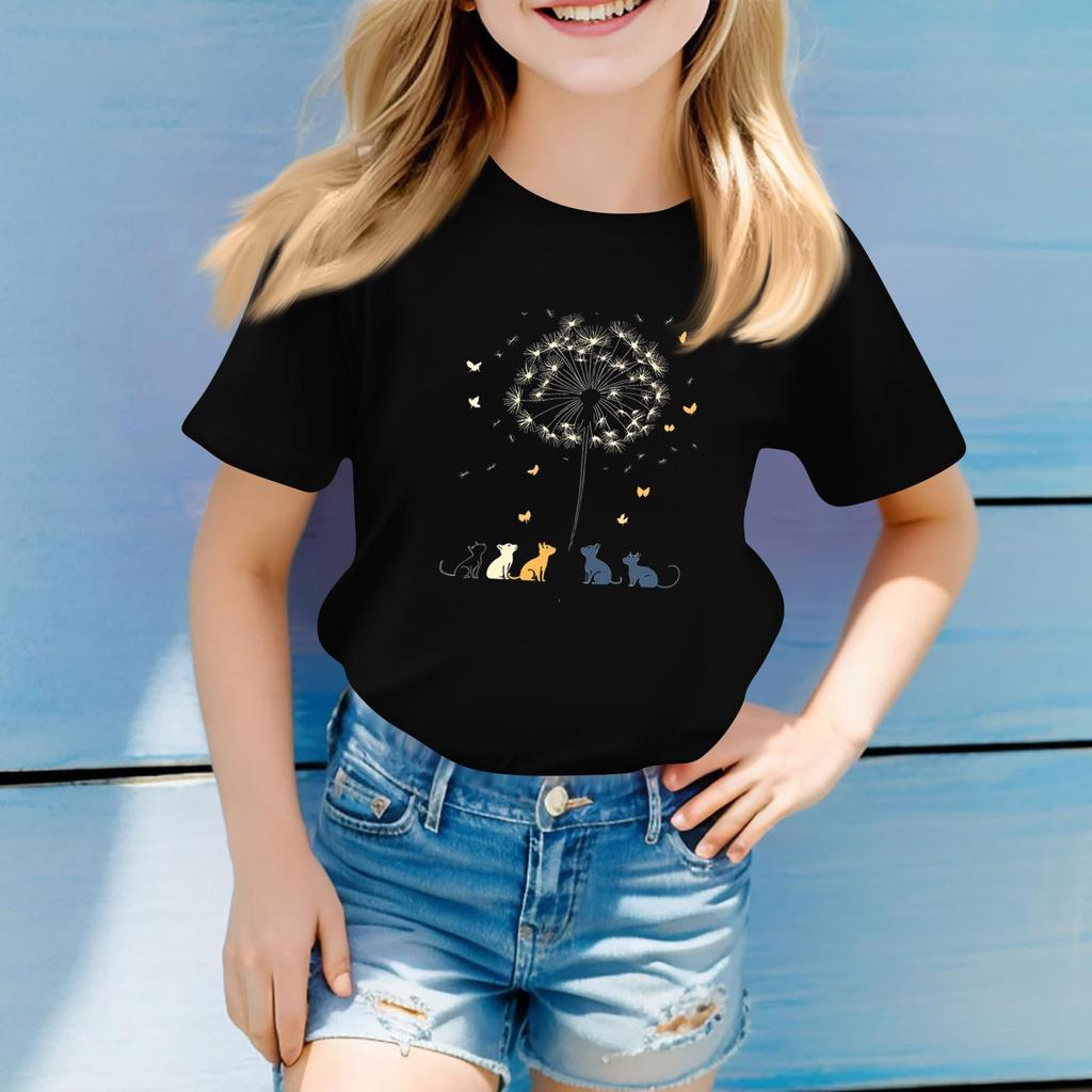 Children's Round Neck Casual Floral Small Print Short Sleeve T-shirt Top