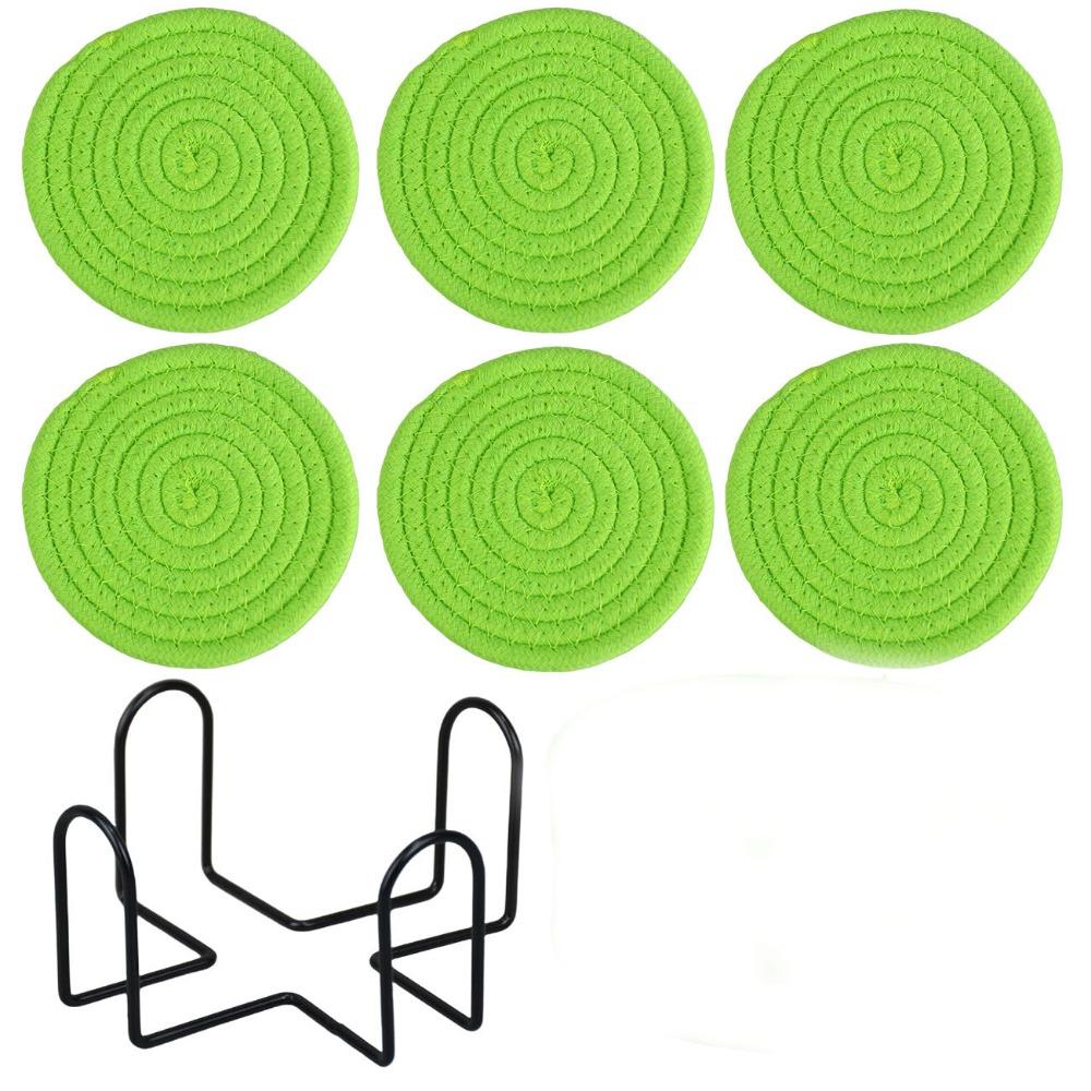 6Pcs Heat-resistant Woven Round  Coaster Set with Holder Tableware Mat Cup Coaster  Household