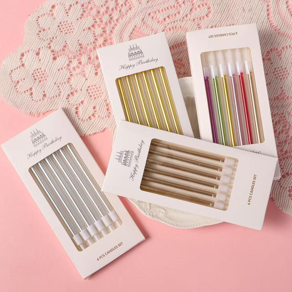 Birthday Cake Candle Pencil Straight Rod Gold Plated Baking Candle Slim Candle Baking Packaging Decoration
