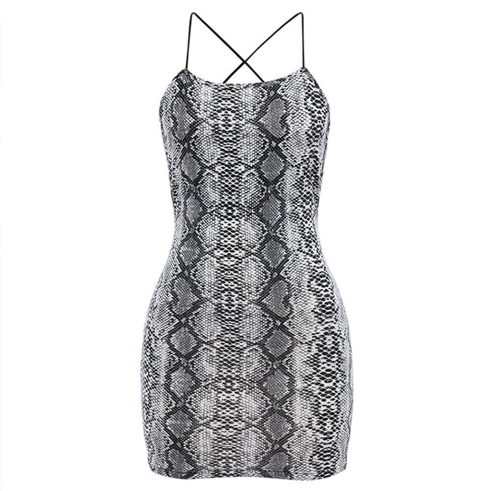 

Платье-футляр с открытыми плечами для женщин с принтом змеи, сексуальное облегающее мини-платье с открытой спиной и бретельками L