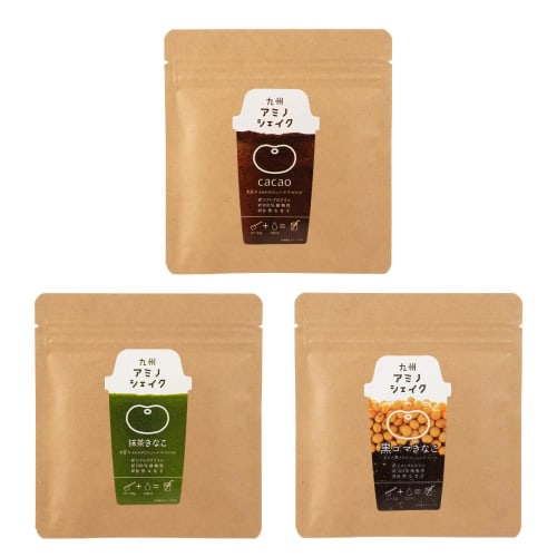 Kyushu Amino Shake Trial 50g, 100% Plant-Based Ingredients, Kyushu Moringa, Kinako (Roasted Soybean Flour), Soy Protein (3 Popular Flavors Trial Set)