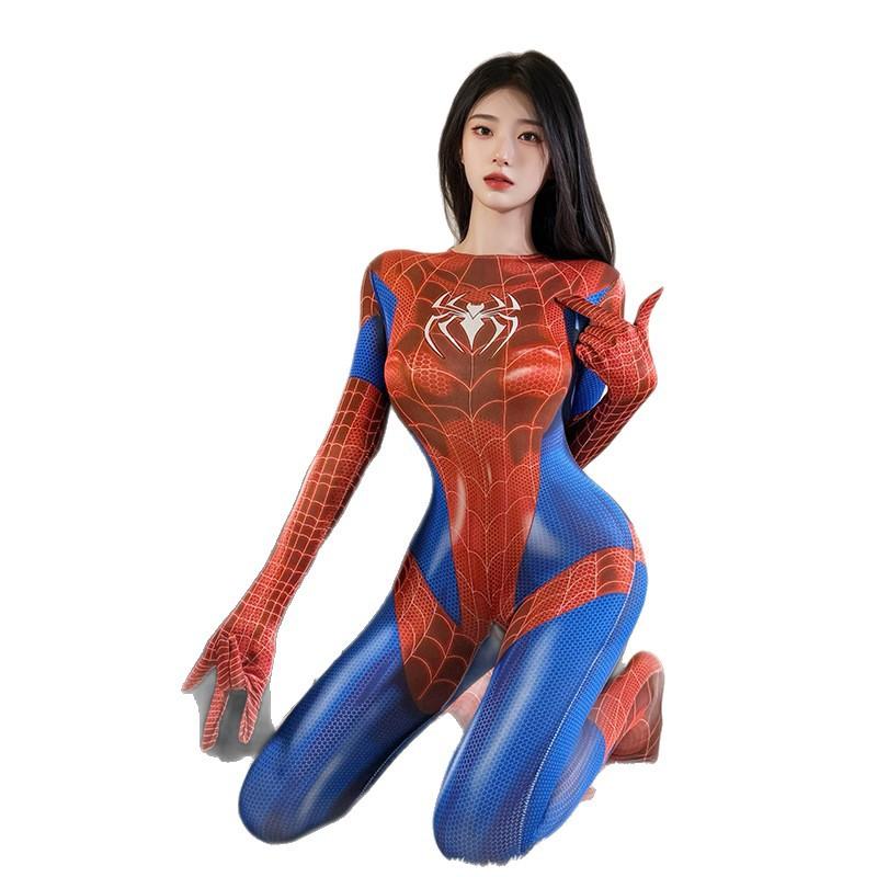 Smoke lingerie seduction spider-man cosplay uniform hot passion open crotch free home pajamas