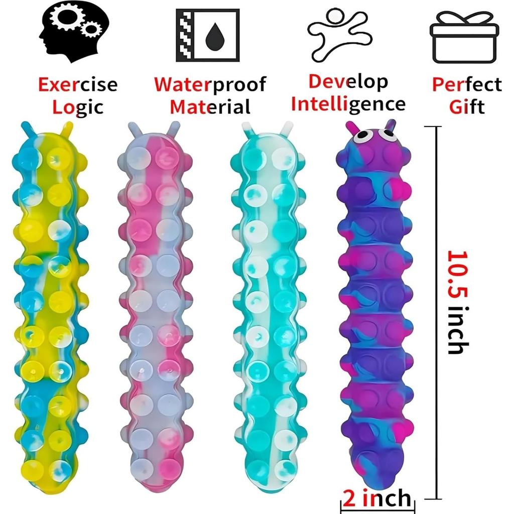 1Pc 3D Caterpillar Fidget Toy with 10 Seconds Light-Up, Silicone Suction Slug Fidget Sensory Toys, Anti-Anxiety Finger Strength Trainer