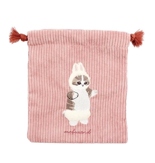 Mofusand Drawstring Bag with Rabbit Embroidered Boa