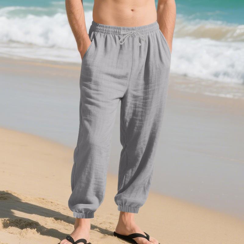 European and American men's summer new linen casual pants loose breathable leggings cotton and linen pants