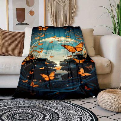 1 Stück Schmetterlingsdruck Decke, Flanelldecke, Weiche Warme Überwurfdecke Nickerchen Decke für Couch Sofa Büro Bett Camping Reise