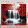 2Pcs Red Forest Waterfall Windows Curtains Waterfall Red Forest Black And Red Natural Landscape Print Curtain For Living Room