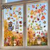 Autumn Window Clings 9 Sheets Fall Woodland Animals Clings Maple Leaf Pumpkin Reusable Autumnal Glass Squirrel Fox Rabbit Sticker Anti Collision
