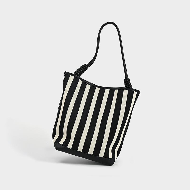 Damen Tote Bag Gestreift WEICHES Leder Lässig Modisch Einfach Umhängetasche Große Kapazität Handtaschen und Geldbörsen Damen Eimer Taschen