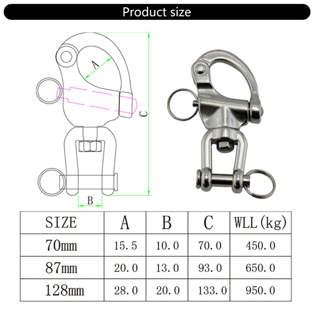 Stainless Steel Buckle Hook Spring Shackle for Marine Yachts Water Sports Use with Antirust Properties Secure Attachment