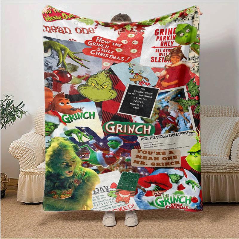 1Pc Grinch Christmas Collage Blanket Soft And Comfortable Casual Warm Camping Travel Christmas Halloween Gift M921596