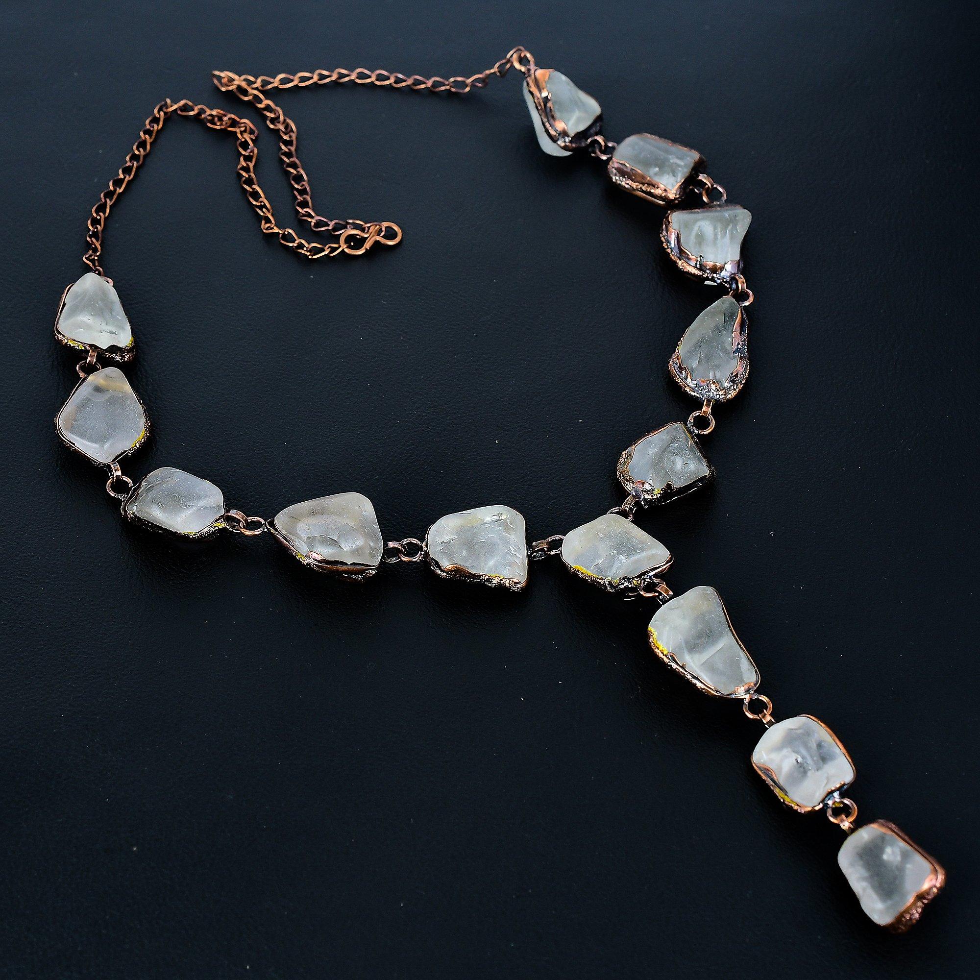 

Rose Quartz Necklace Gemstone Jewelry, Copper Electroformed Necklace, Adjustable Handmade Beautiful Jewelry Chain Necklace