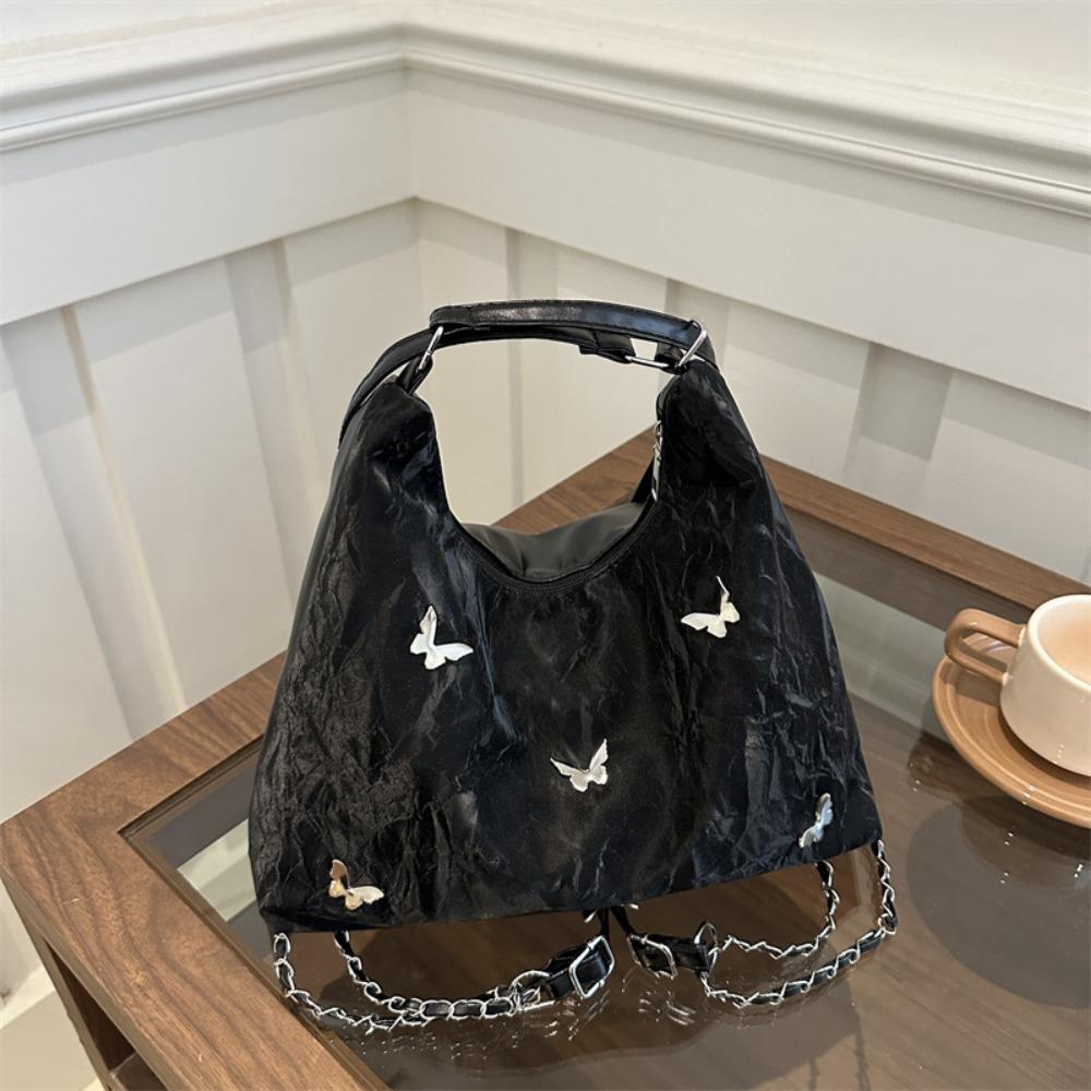 

Многофункциональная сумка большой вместимости Y2K PU рюкзак портативная сумка через плечо с бабочкой студенты чёрный