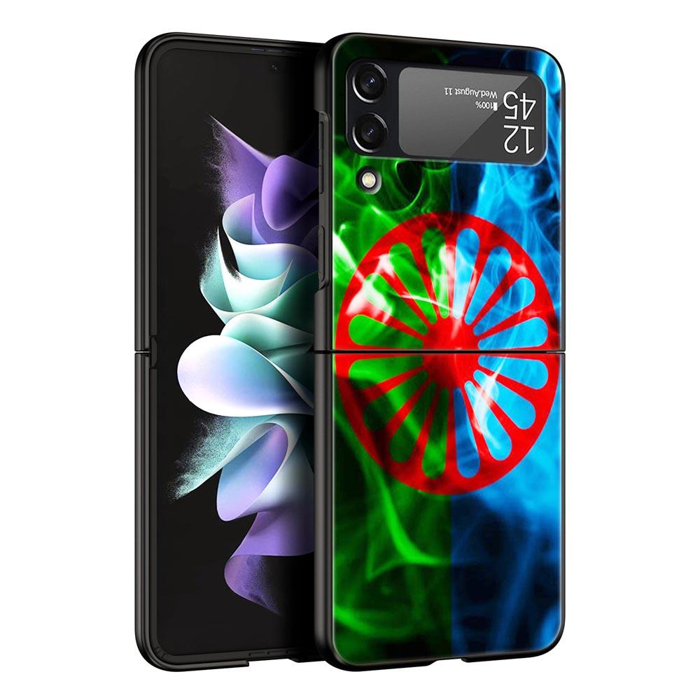 Gypsy Romani Roma Flag Z Flip 4 Phone Case For Samsung Z Flip 3 5G Black Hard Shell Galaxy ZFlip3 ZFlip5 Cover Folding Luxury