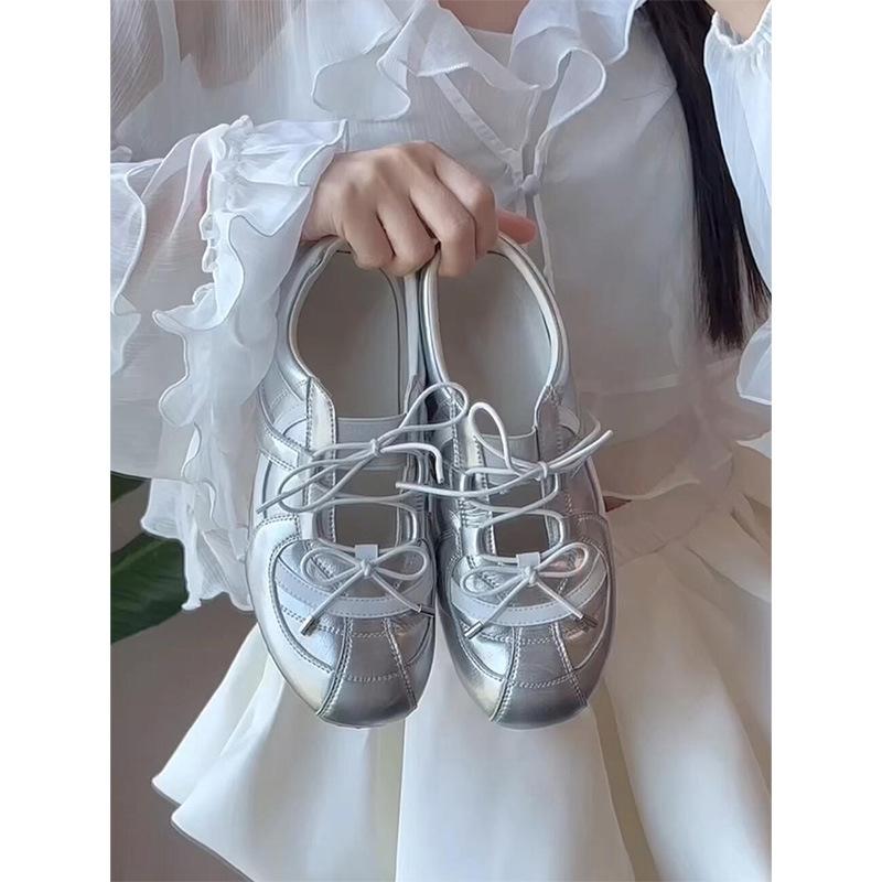 Inner height increase 5cm silver ballet style moral training shoes women's 2025 new Korean versatile casual Mary Jane single shoes
