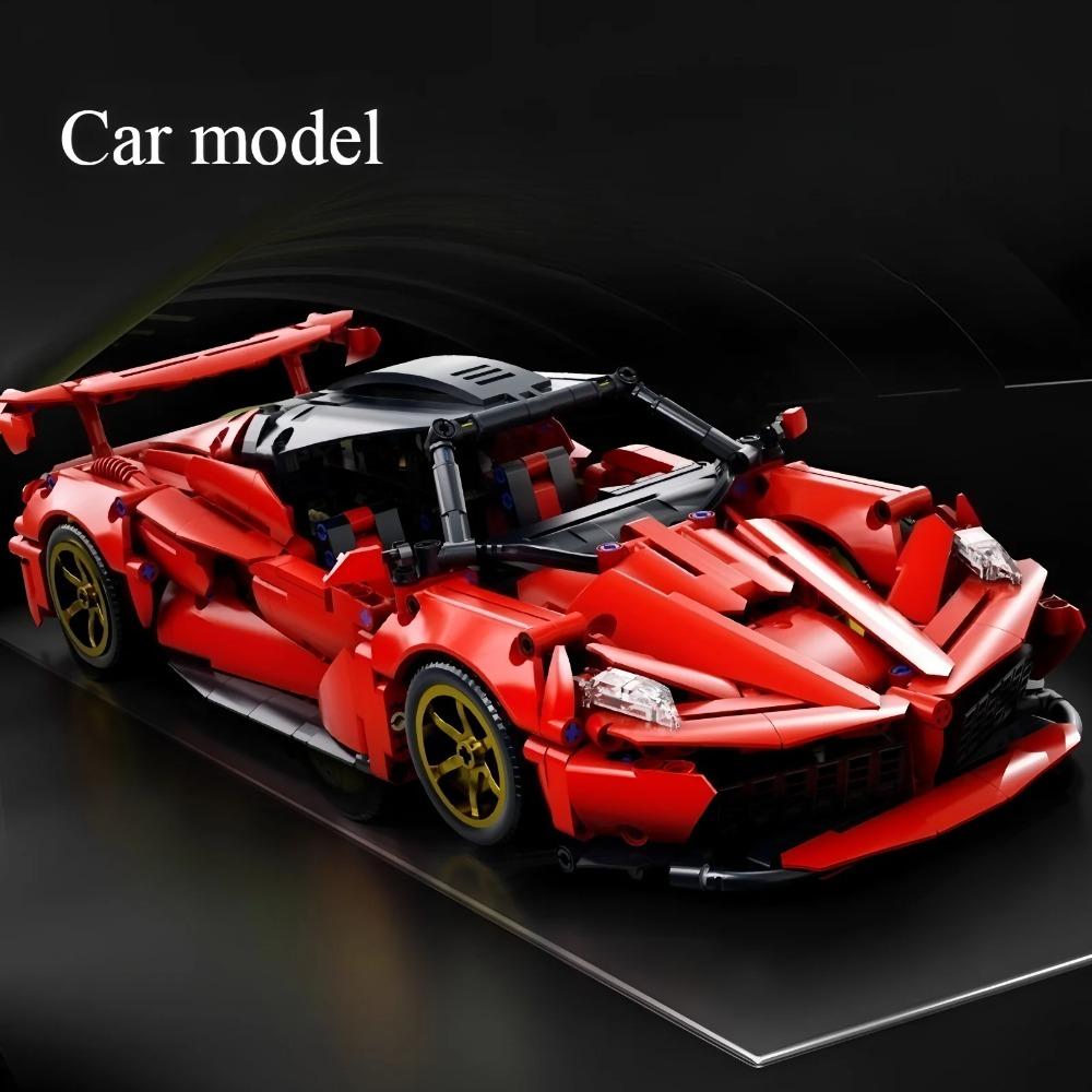 1:14 Rotes Baustein-Sportwagen RC-Spielzeug, Auto-Baustein-Spielzeug, Geburtstagsgeschenk, Sportwagenmodell DIY, Geschenk für Kinder