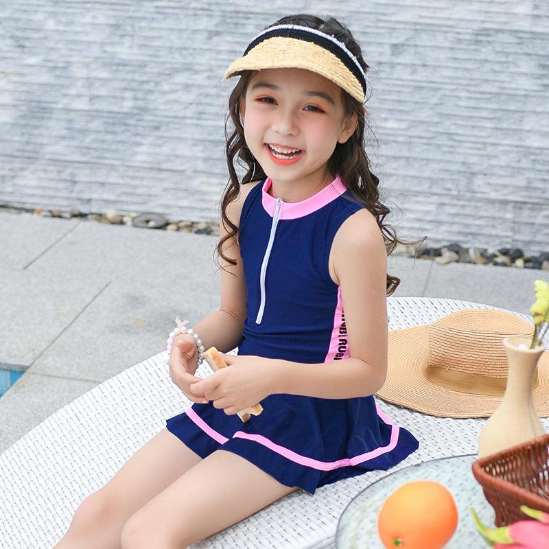 Korean Style Girls' Quick-Drying One-Piece Swimsuit for Sports and Hot Springs