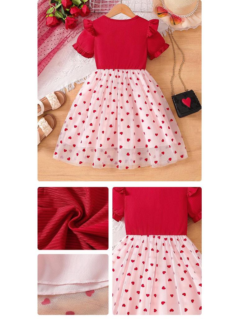 Girls' Korean Style Princess Dress - Summer 2025, Puffy Tulle, Cotton Short Sleeve