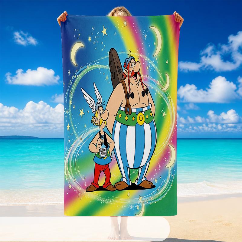 Schnelltrocknendes Strandtuch mit Asterix & Obelix Muster, Leichtes saugfähiges Handtuch für Pool Strand Urlaubsgebrauch