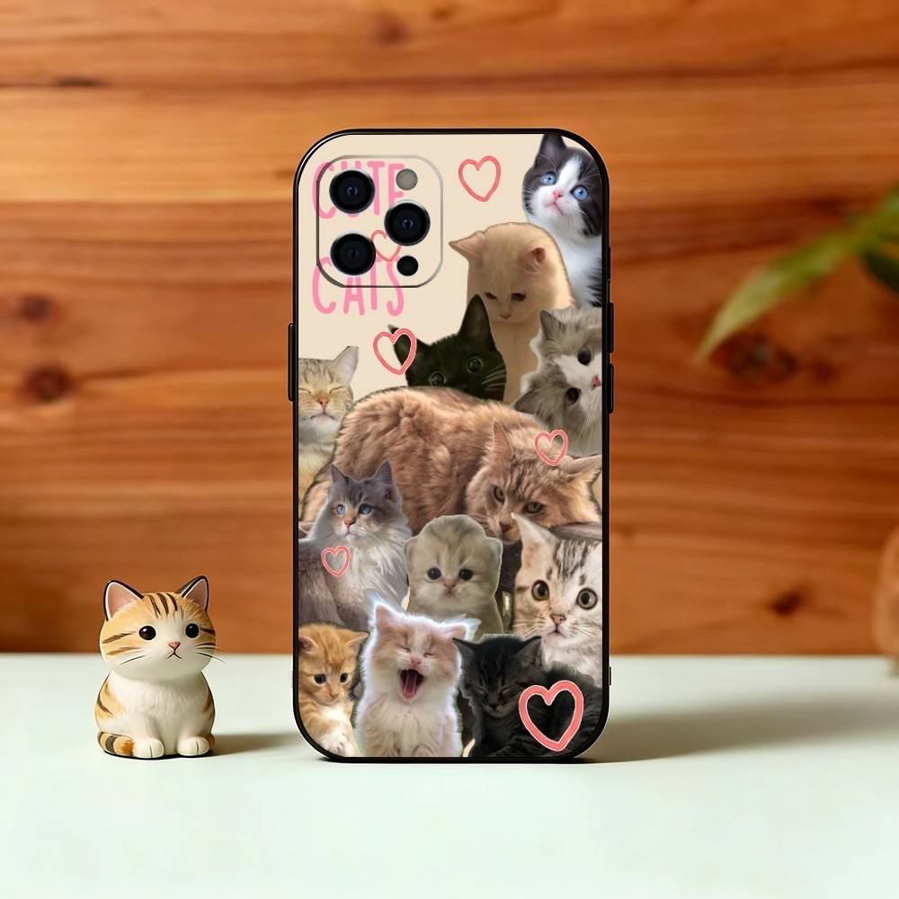 C-Cat Phone Case For iPhone 17, 16,15,14,13,12,11 Plus,Pro Max, Others Soft Black Cover iPhone15pro