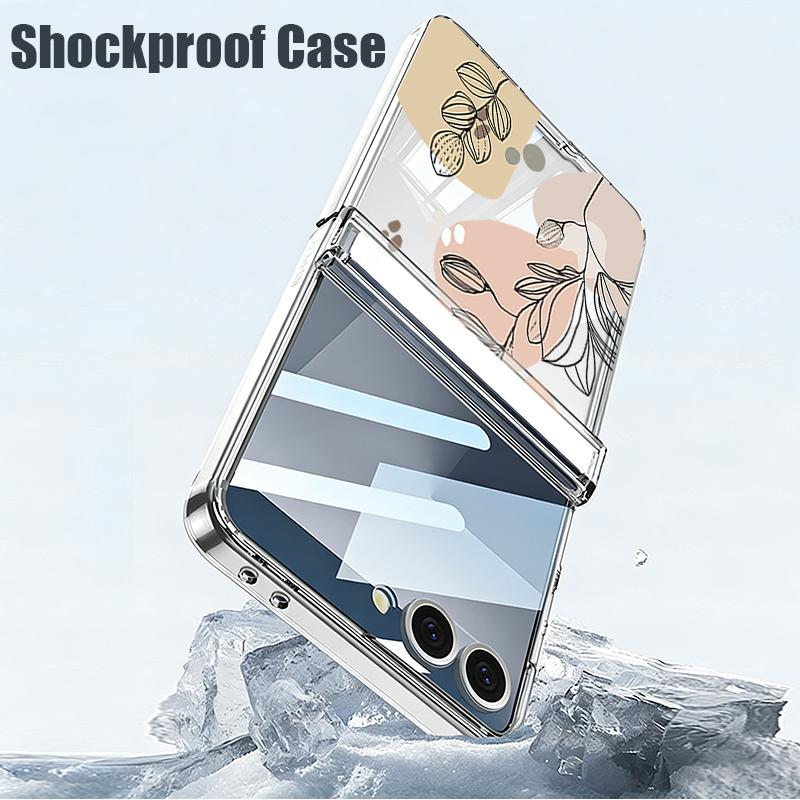 Blumenbedruckte magnetische durchsichtige Handyhülle für Samsung Galaxy Z Flip7 FE Flip6 Flip5 Flip7 6 5 faltbare transparente harte PC-Abdeckung