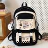 Schoolbag: Korean style cherry blossom peach pink with creamy strawberry kitten, academy style, multi-layered backpack for middle and high school 