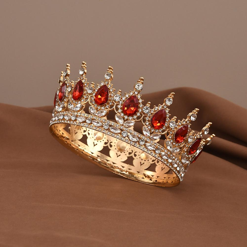 European Princess Queen Tiara Round Baroque Pageant Crowns Crystal Full Crown King Tiaras Bridal Wedding Hair Accessories