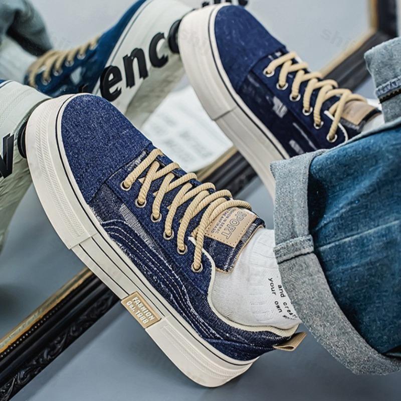 Fashion Men's Fashion Trend Thick Soled Casual Denim Fabric Shoes 2025 Autumn Shallow Mouth Comfortable Non Slip Lace Up Chunky sneakers