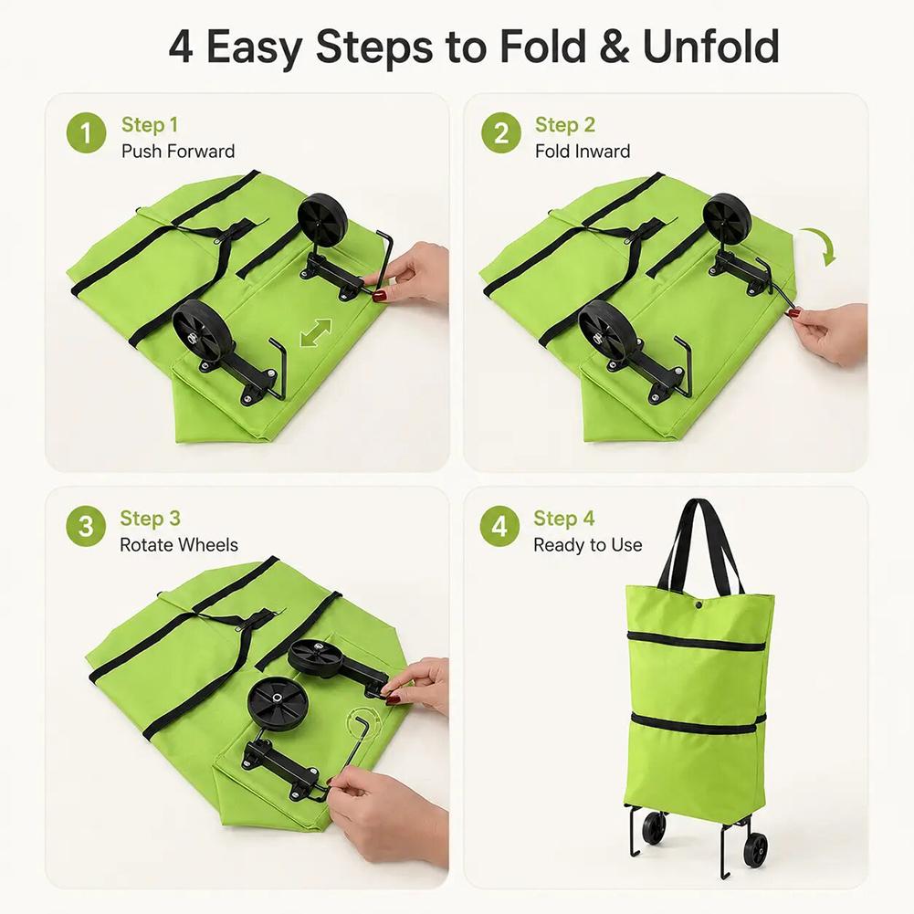 Foldable Shopping Cart With Wheels Portable Large-Capacity Storage Bag Waterproof Oxford Reusable For Armers Market & Picnics