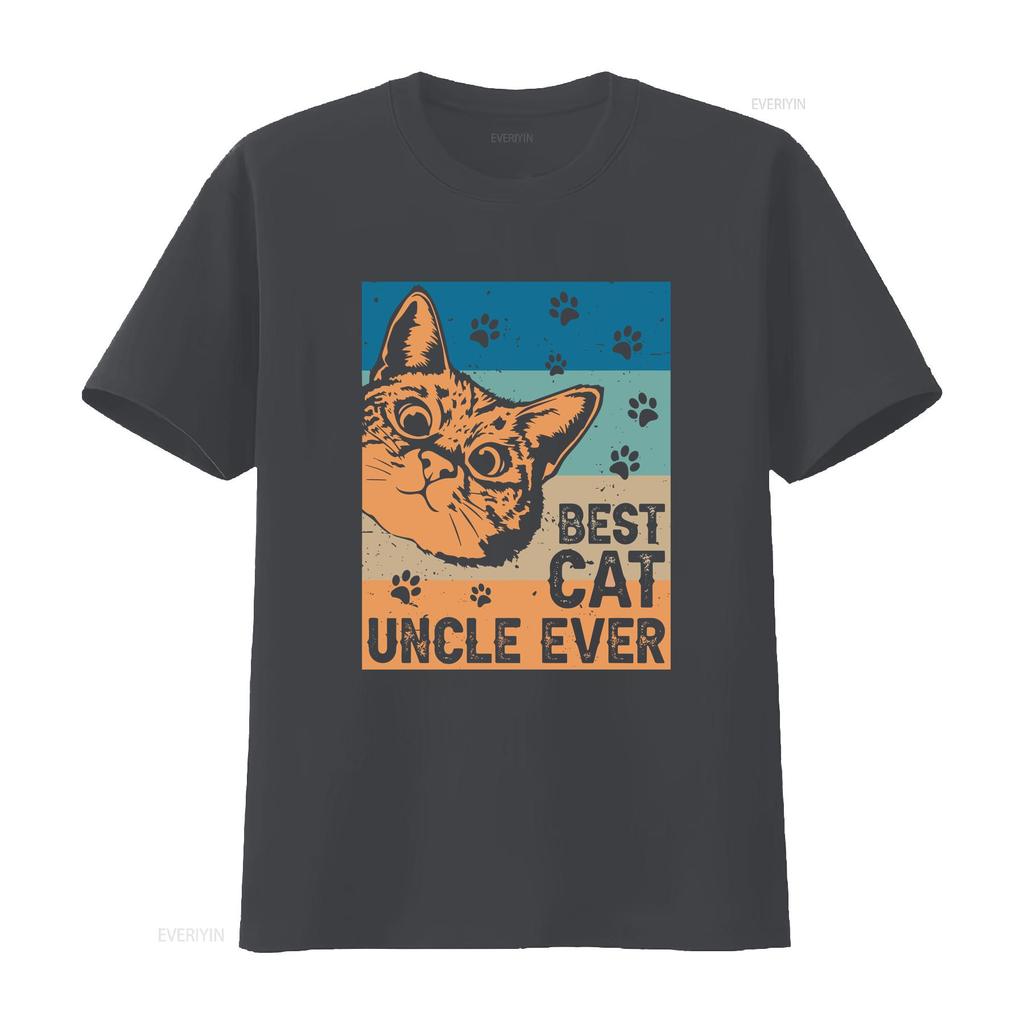 Best Cat Uncle Ever T Shirt Fathers Day Birthday Vintage Washed Homme Slightly Comfortable Graphic Designer Clothes Unisex